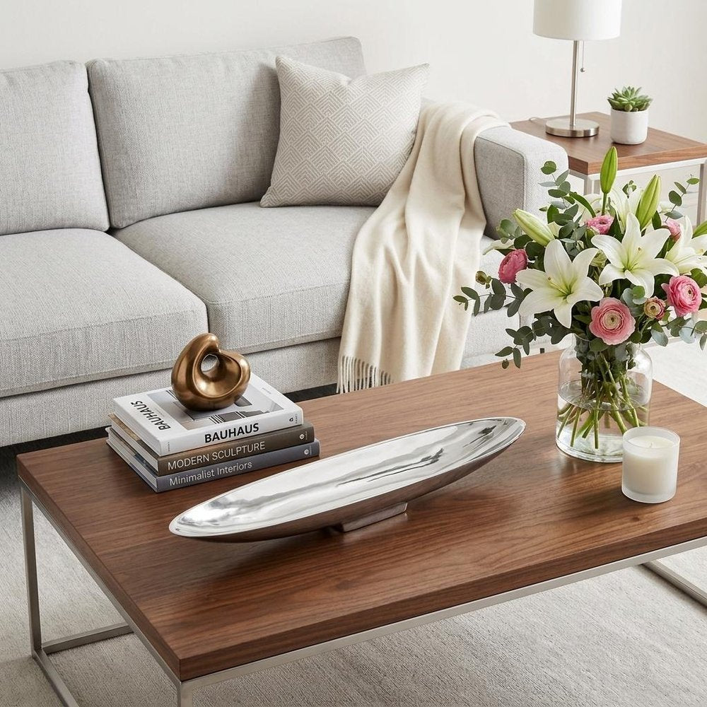 32" Contempo Shiny Silver Long Boat Tray