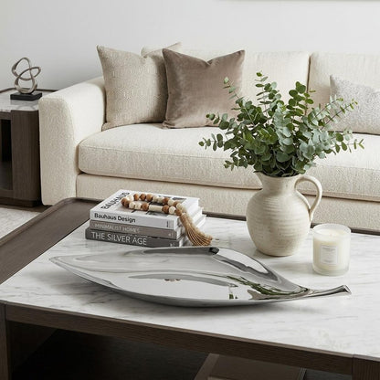 36" Silver Aluminum Leaf Shaped Centerpiece Bowl