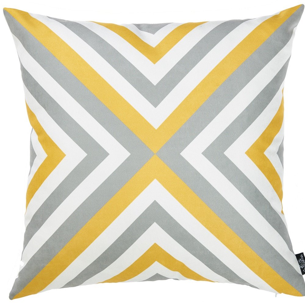 18" Gray and White Fabrc Throw Pillow Cover