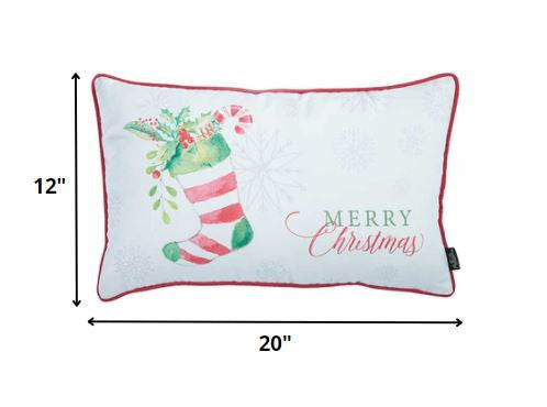 20" X 12" Red and White Christmas Snowflakes Polyester Pillow Cover