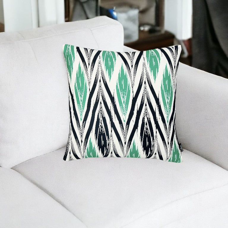 18" Green and White Throw Pillow Cover