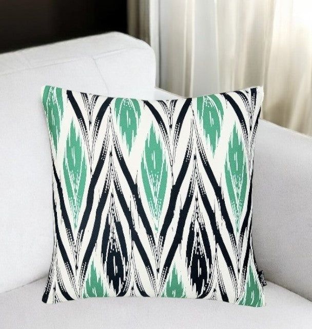 18" Black and Green Ikat Throw Pillow Cover