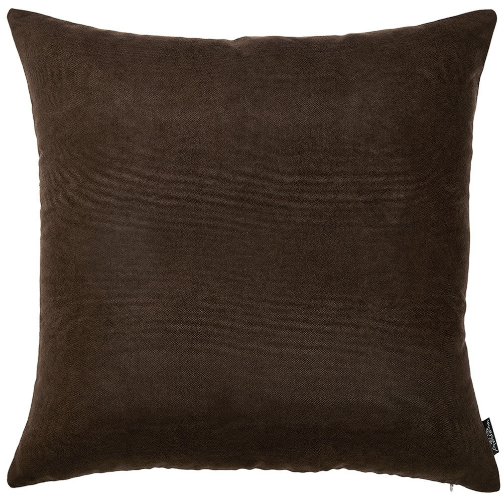 Set Of Two 18 X 18 Brown Solid Color Zippered Polyester Throw Pillow Cover