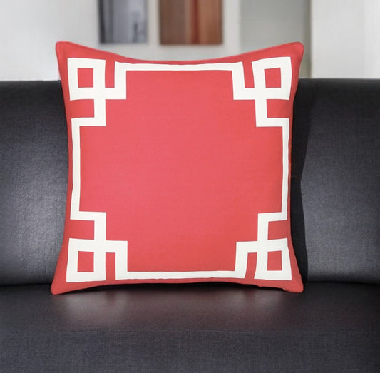 18" Red and White Geometric Throw Pillow Cover