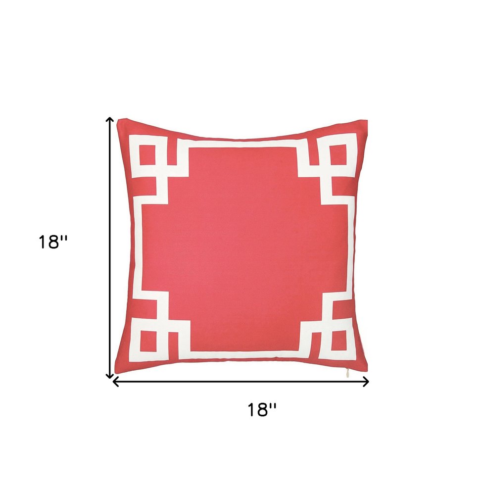 18" Red And White Fabric Throw Pillow Cover