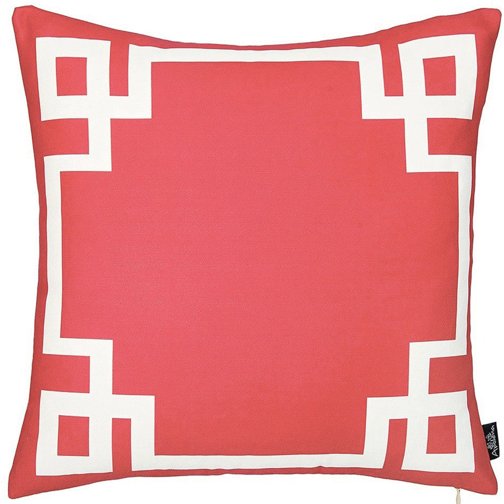 18" Red and White Geometric Throw Pillow Cover