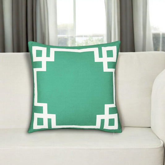 18" Green and White Geometric Throw Pillow Cover