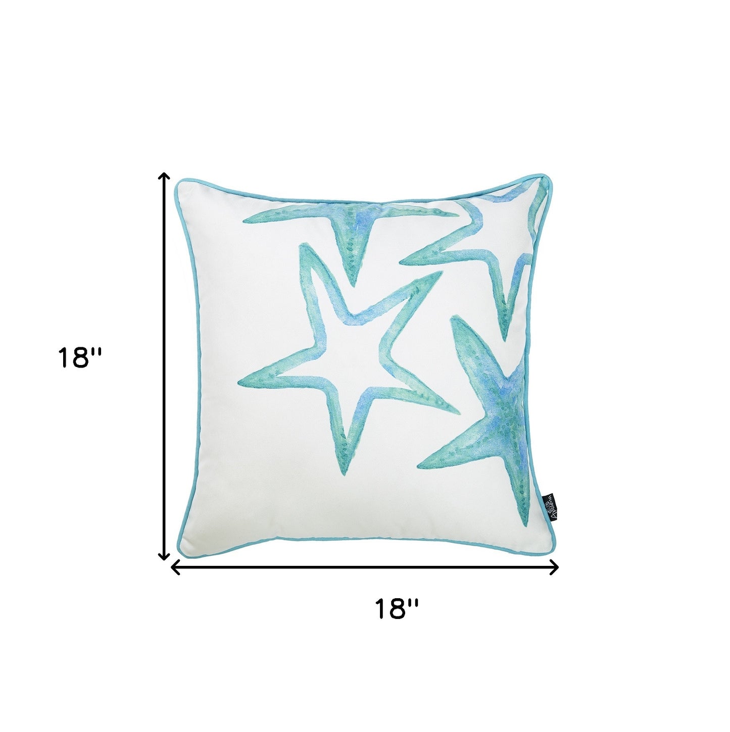 18" White And Aqua Blue Starfish Decorative Throw Pillow Cover