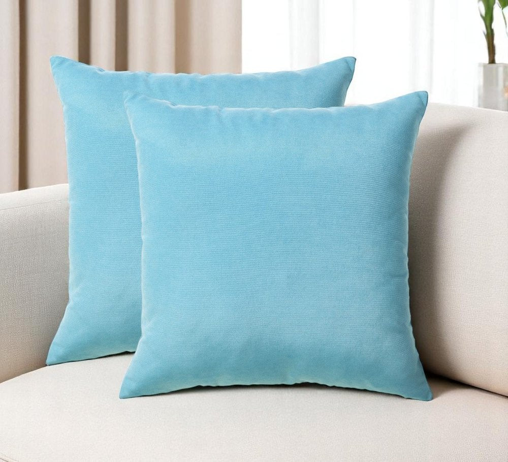Set of Two 18" Aqua Blue Fabric Throw Pillow Covers