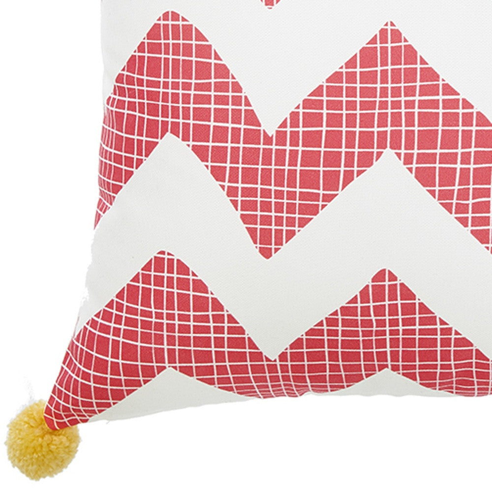 Pink Chevron And Pom Printed Decorative Throw Pillow Cover.