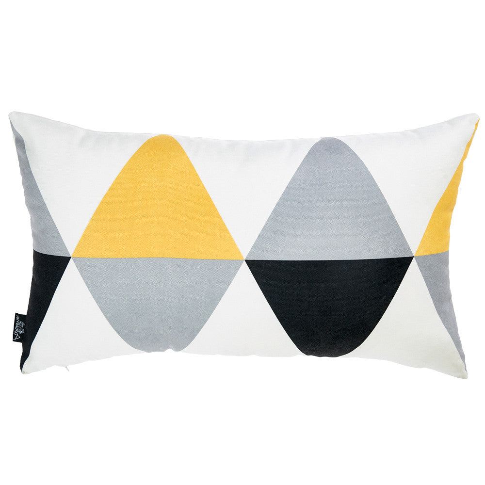 12" X 20" Yellow and White Polyester Pillow Cover