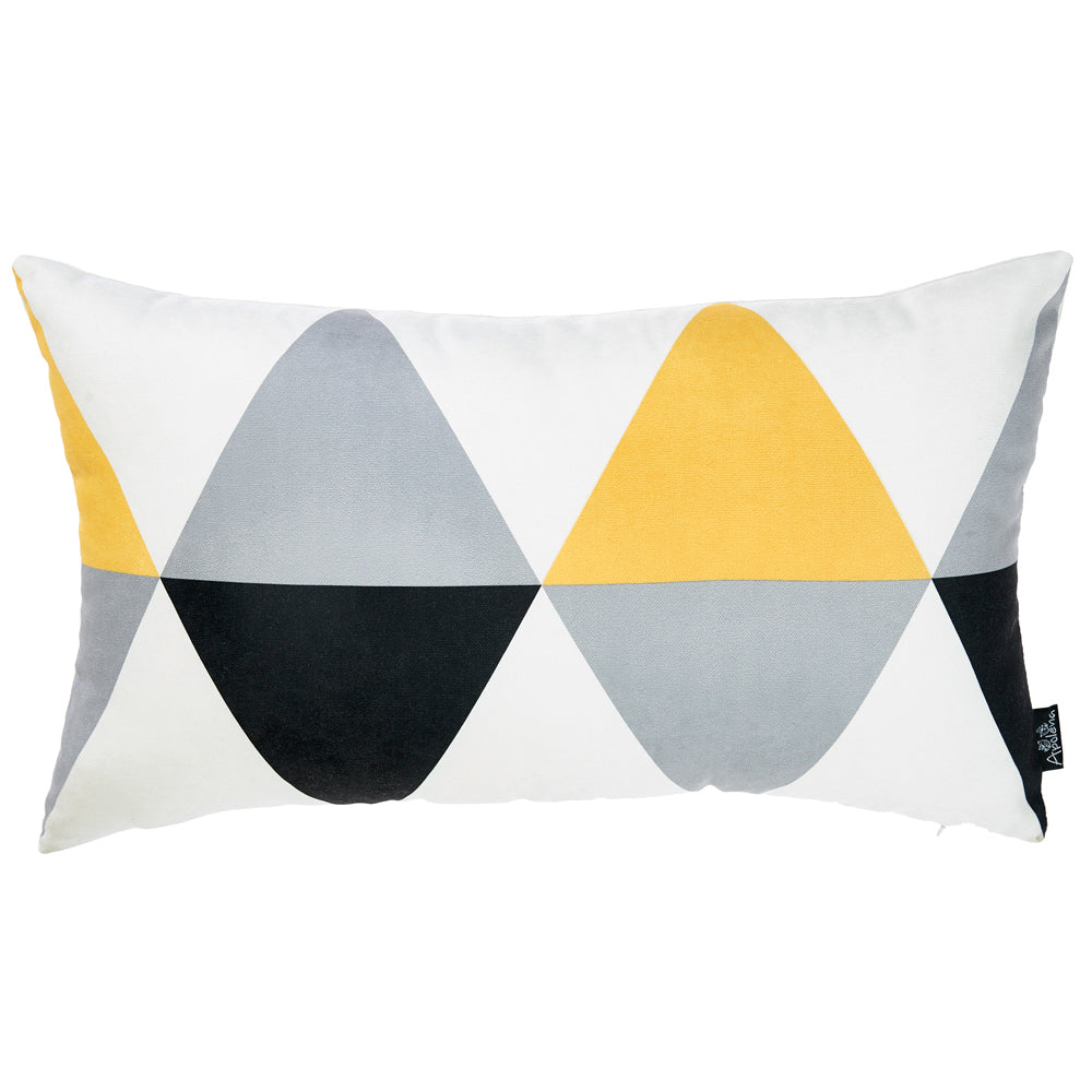 12" X 20" Yellow and White Polyester Pillow Cover