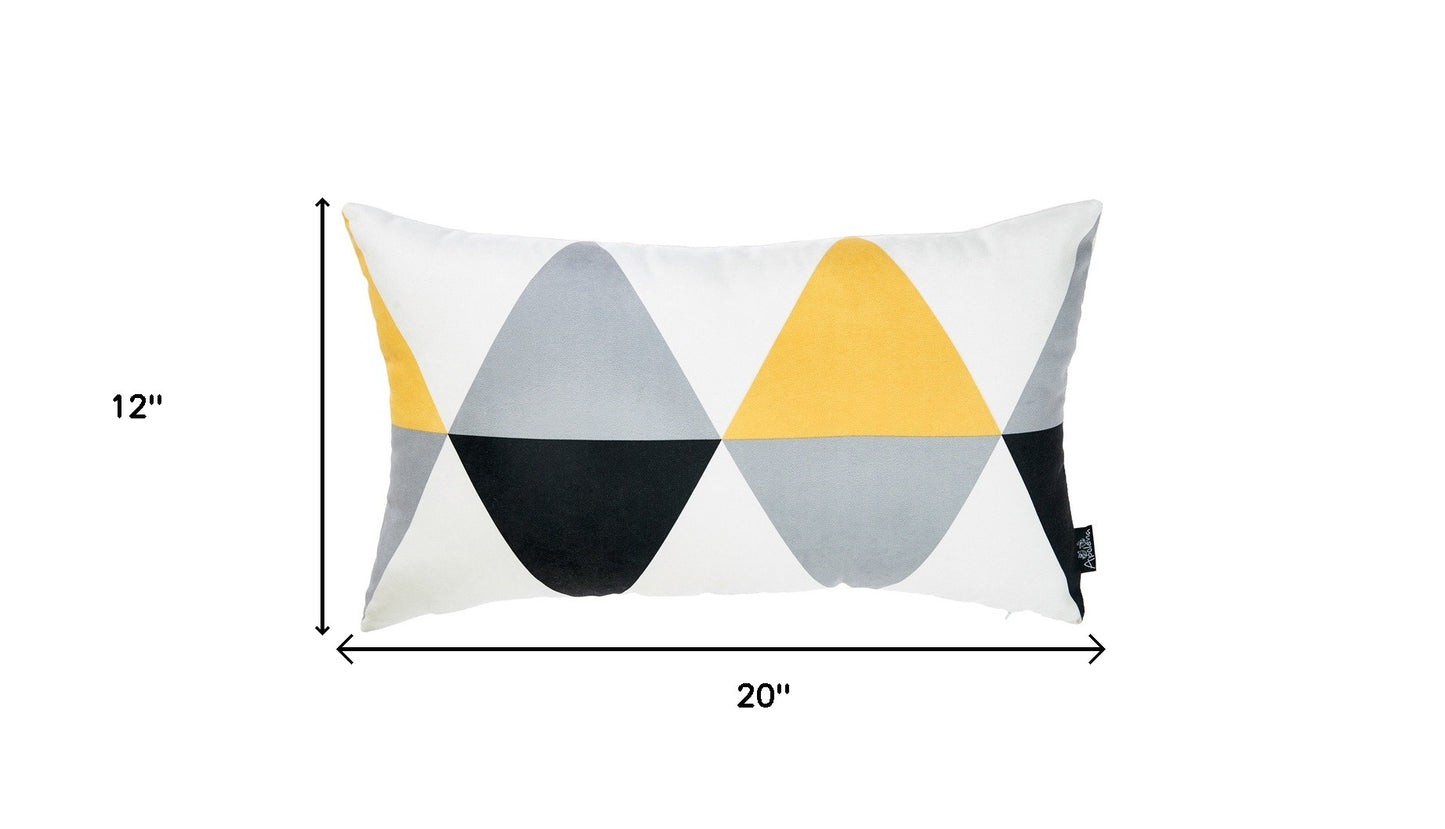12" X 20" Yellow and White Polyester Pillow Cover
