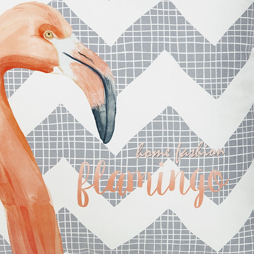 Flamingo And Gray Chevron Decorative Throw Pillow Cover.