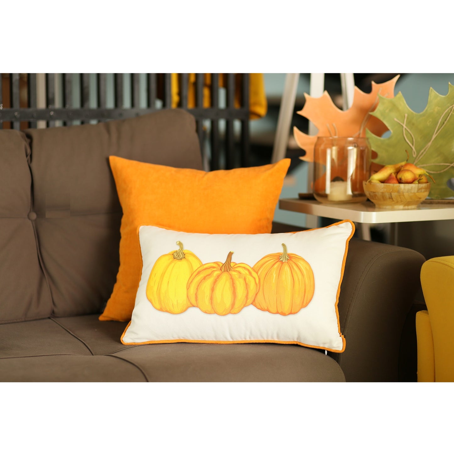 Pumpkin Trio Lumbar Decorative Throw Pillow Cover