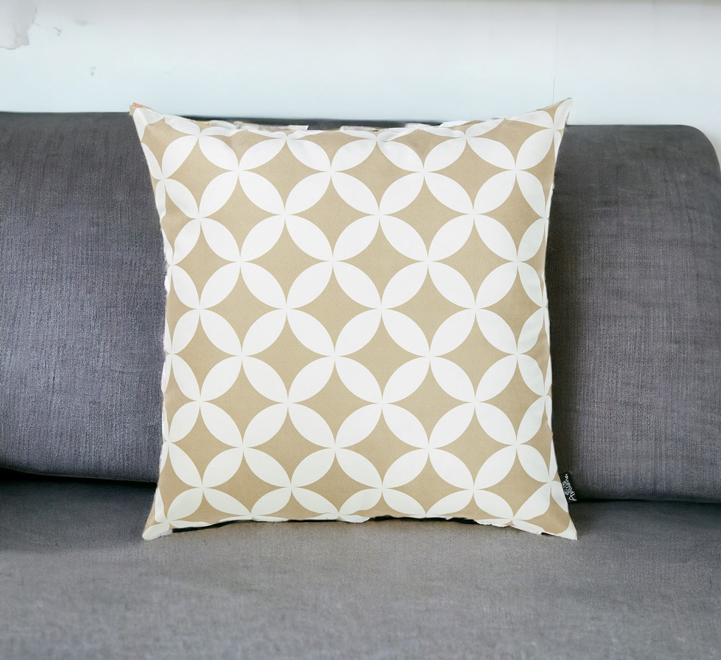 18" Taupe and White Geometric Throw Pillow Cover