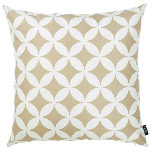 18" Taupe and White Fabrc Throw Pillow Cover