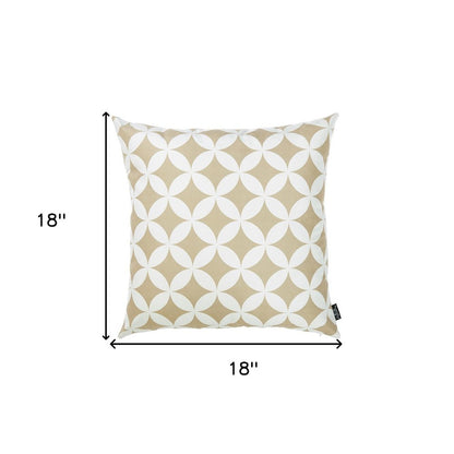 18" Taupe and White Fabrc Throw Pillow Cover