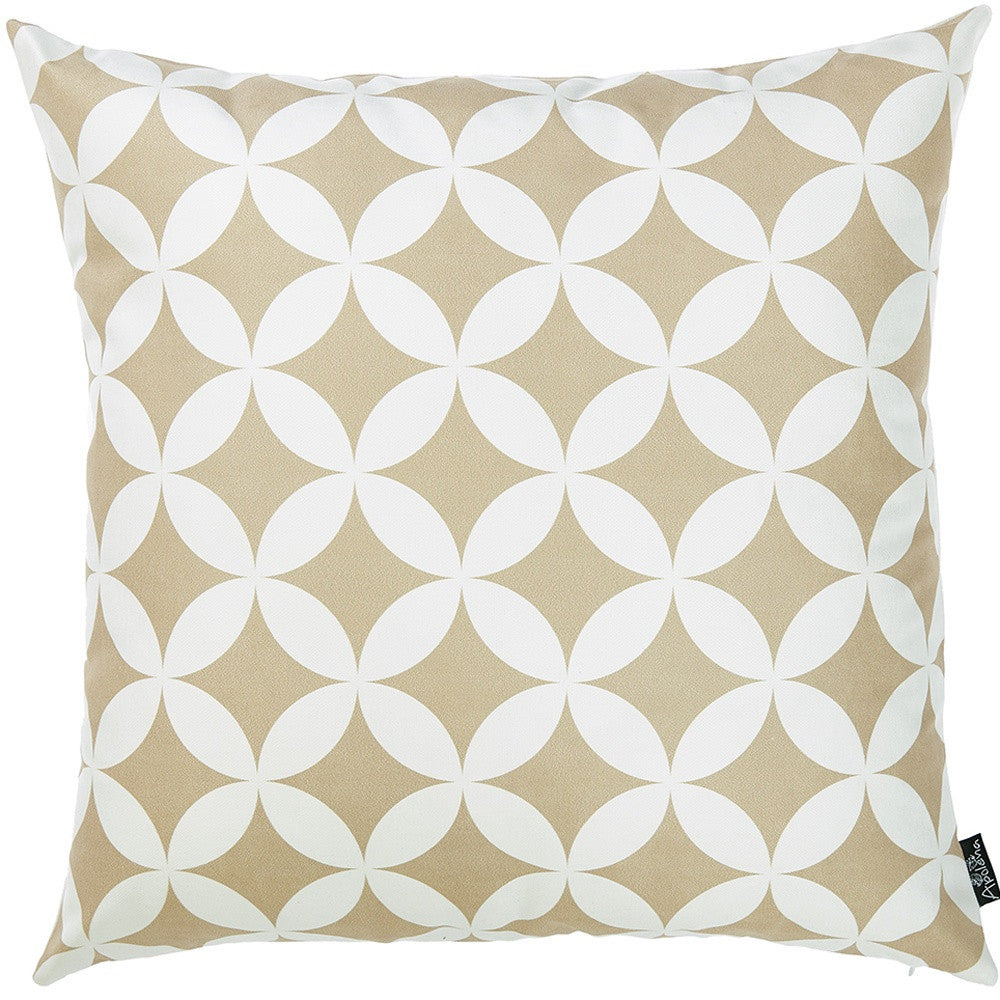 18" Taupe and White Geometric Throw Pillow Cover