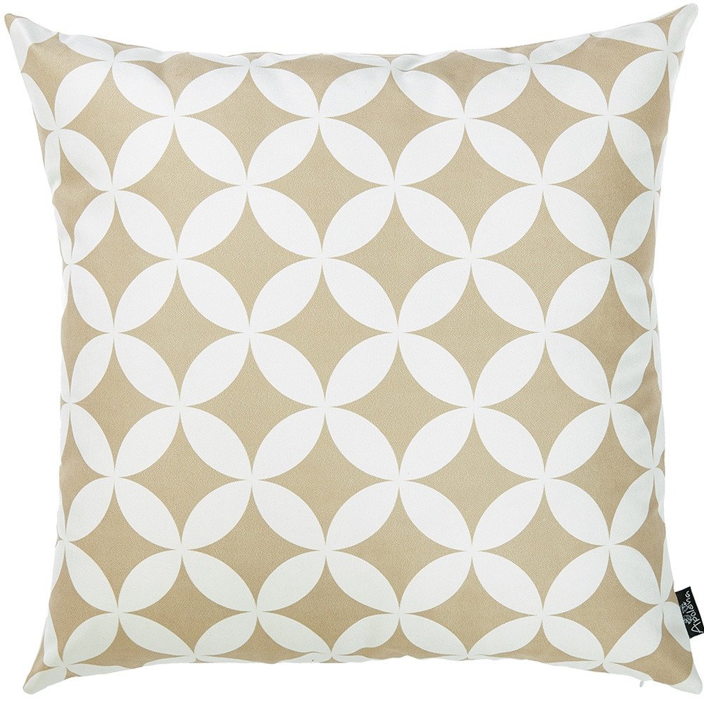 18" Taupe and White Fabrc Throw Pillow Cover