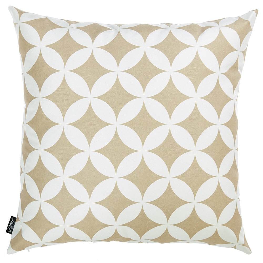 18" Taupe and White Fabrc Throw Pillow Cover