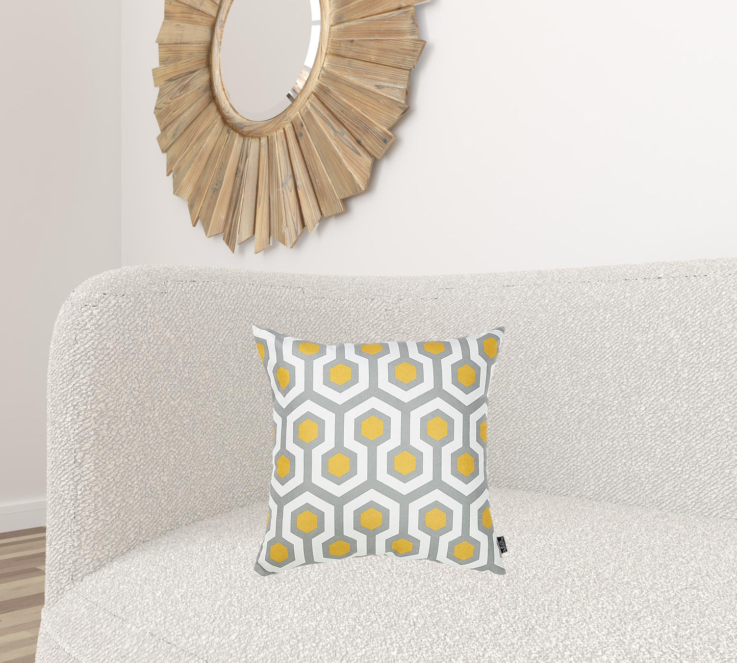 18 X 18 Yellow Gray And White Geometric Zippered Polyester Throw Pillow Cover