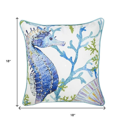 18" Blue And White Fabric Throw Pillow Cover