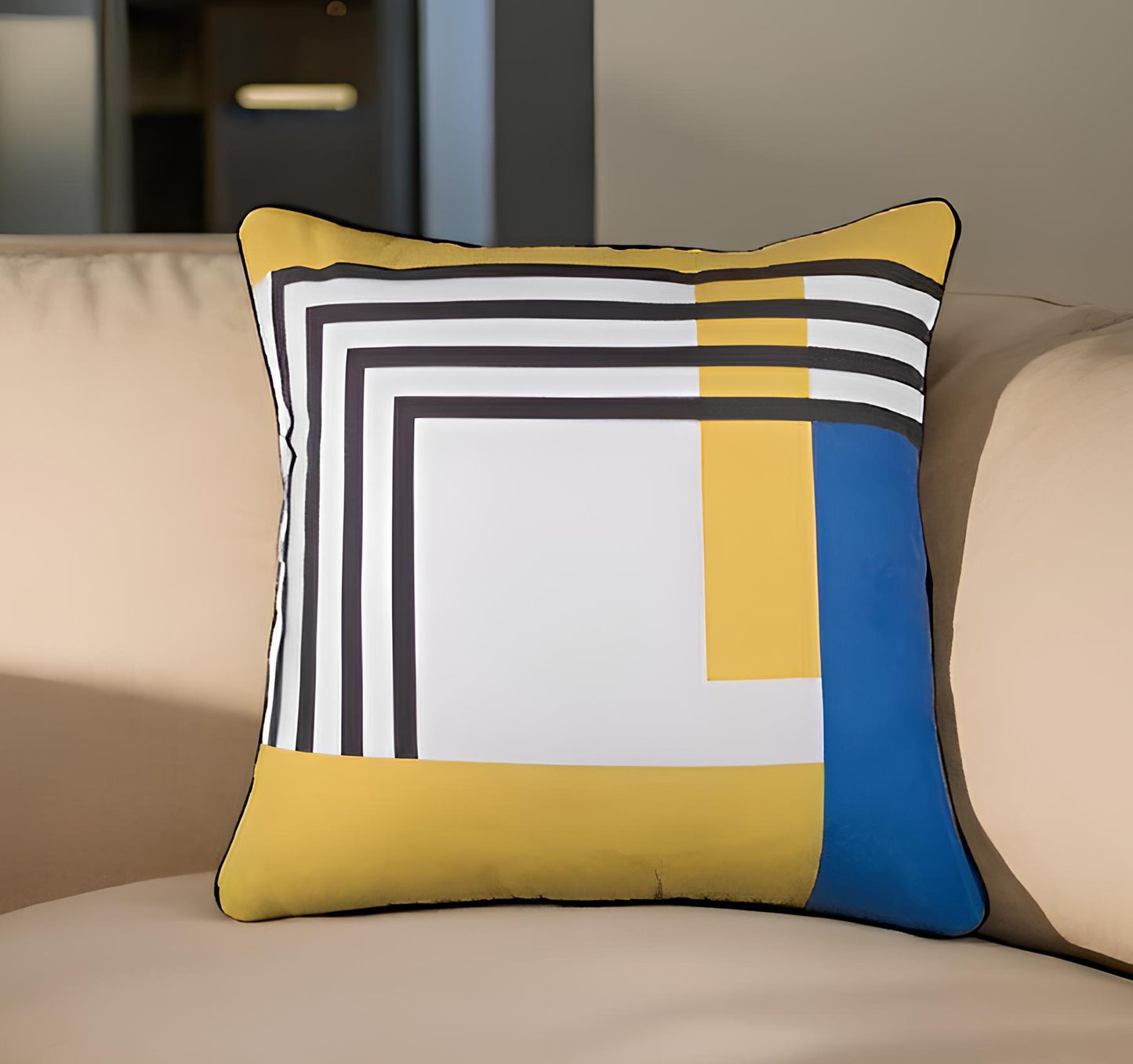 18" Yellow and White Abstract Throw Pillow Cover