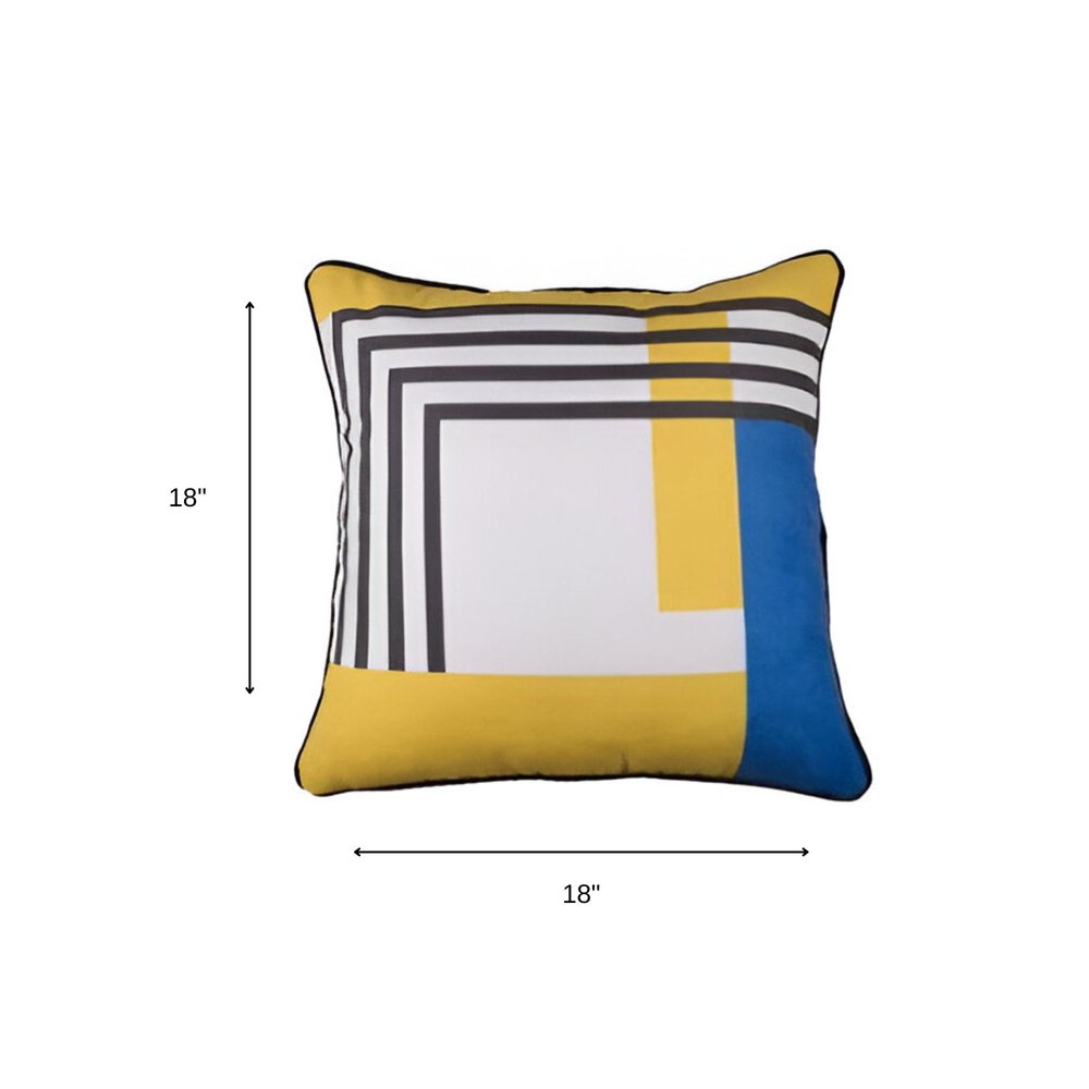 18" Yellow and White Fabrc Throw Pillow Cover
