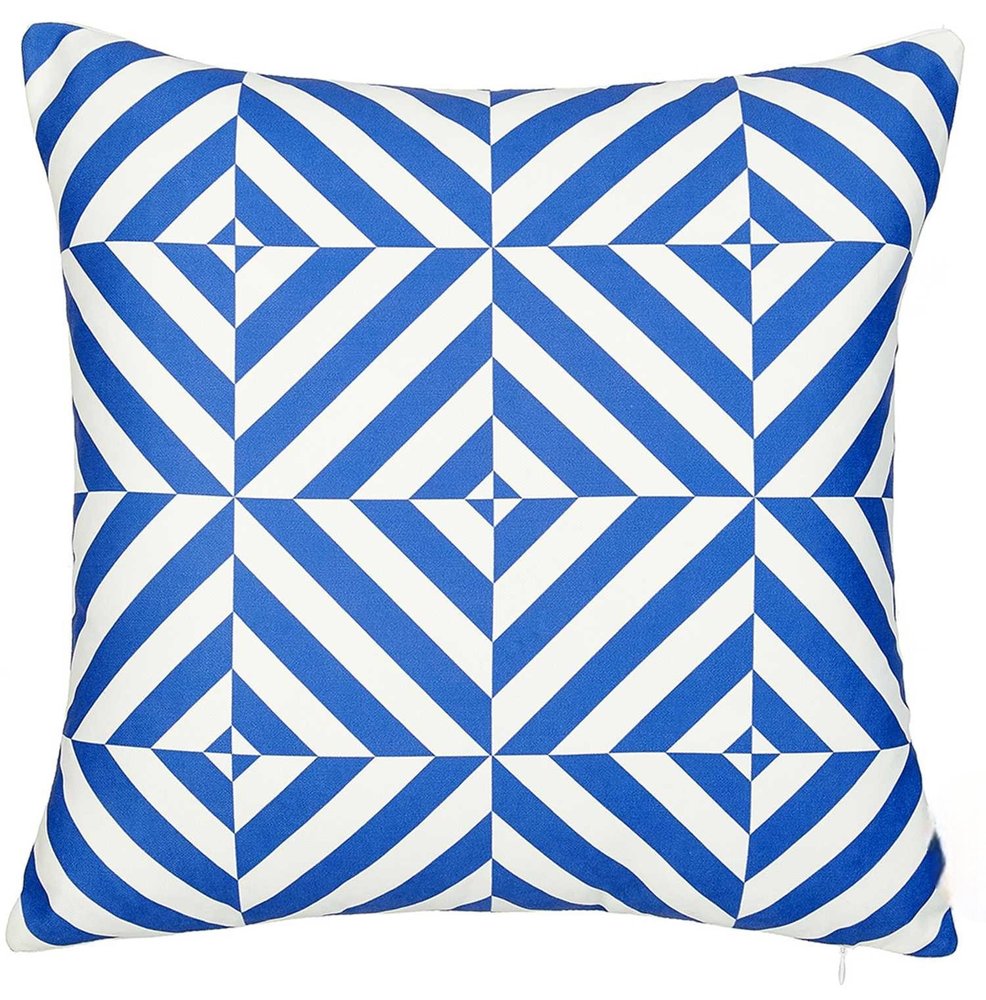 18" Blue And White Fabric Throw Pillow Cover