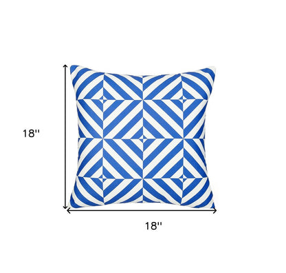 18" Blue And White Fabric Throw Pillow Cover