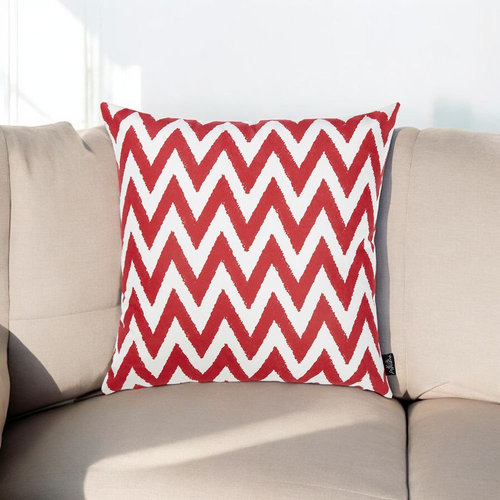 18"X18" Red Nautical Chevron Decorative Throw Pillow Cover Printed