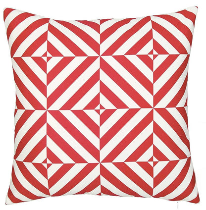 18" Red and White Geometric Throw Pillow Cover