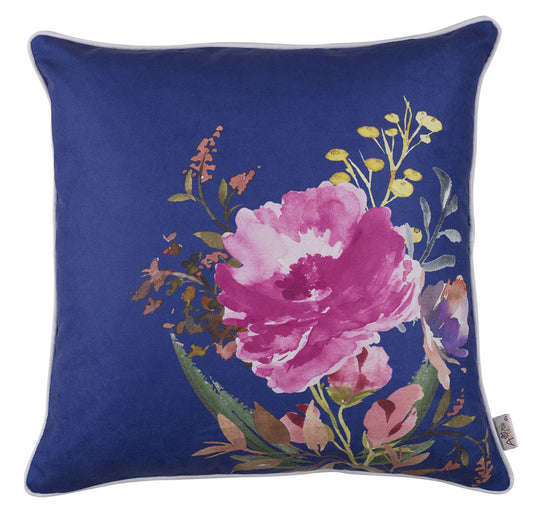 18" Blue Watercolor Wild Flower Decorative Throw Pillow Cover