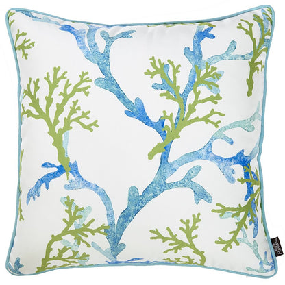 18" Blue Green And White Coral Throw Pillow Cover