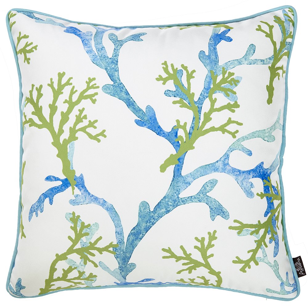 18" Blue Green And White Coral Throw Pillow Cover