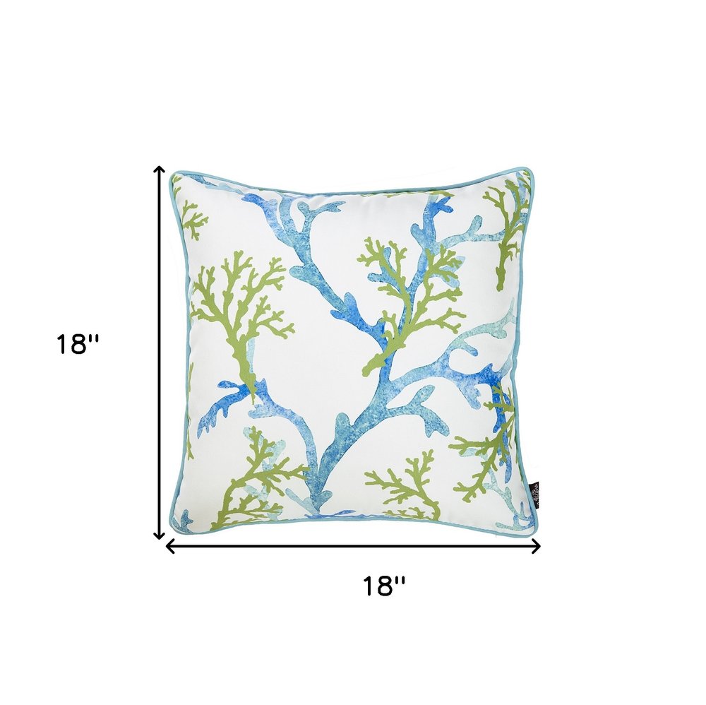 18" Blue Green And White Coral Throw Pillow Cover