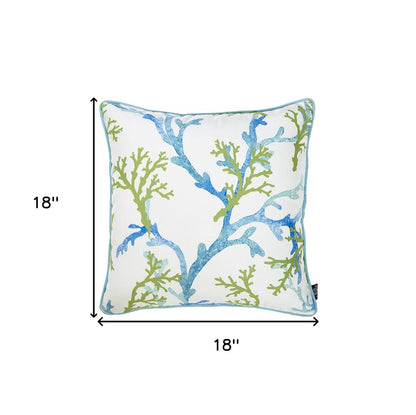 18" Blue Green And White Coral Throw Pillow Cover
