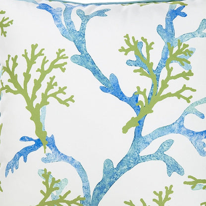 18" Blue Green And White Coral Throw Pillow Cover