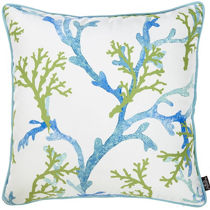 18" Blue Green And White Coral Throw Pillow Cover