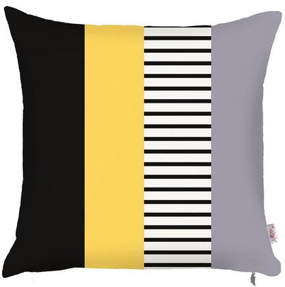 18" X 18" Black and Yellow Polyester Pillow Cover