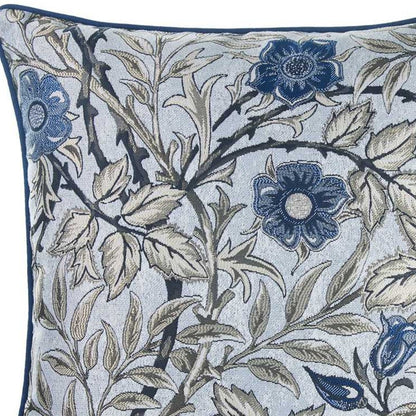 17" Beige And Blue Floral Fabric Throw Pillow Cover