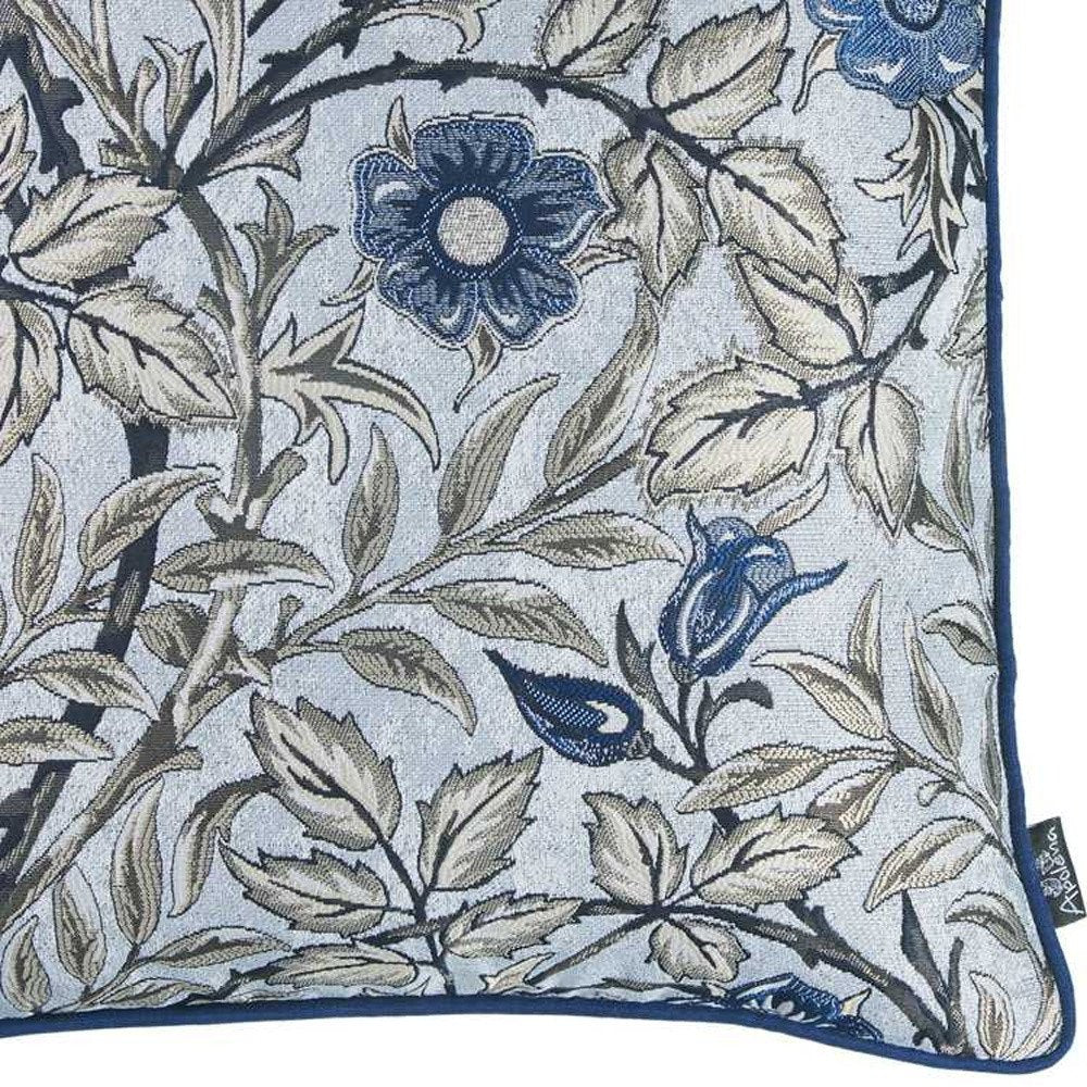 17" Beige And Blue Floral Fabric Throw Pillow Cover