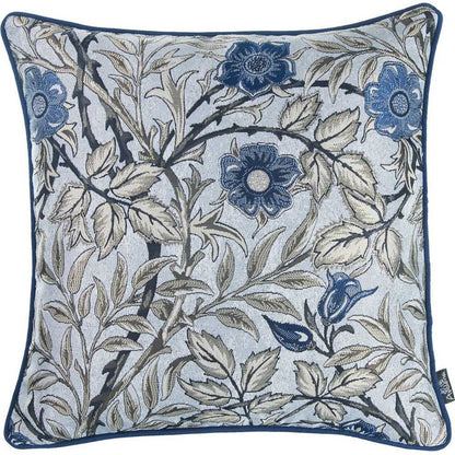 17" Beige And Blue Floral Fabric Throw Pillow Cover