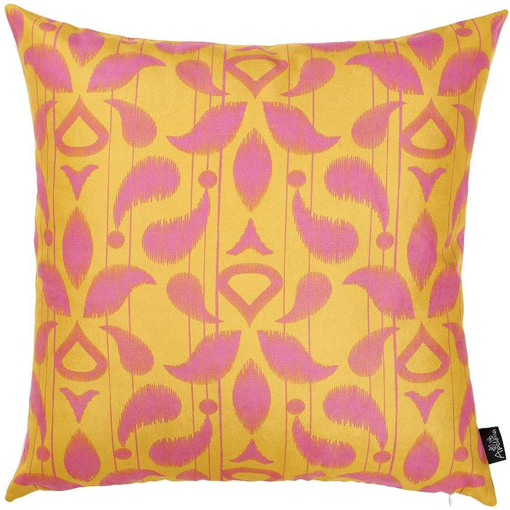 18"X18" Orange Ikat Decorative Throw Pillow Cover Printed