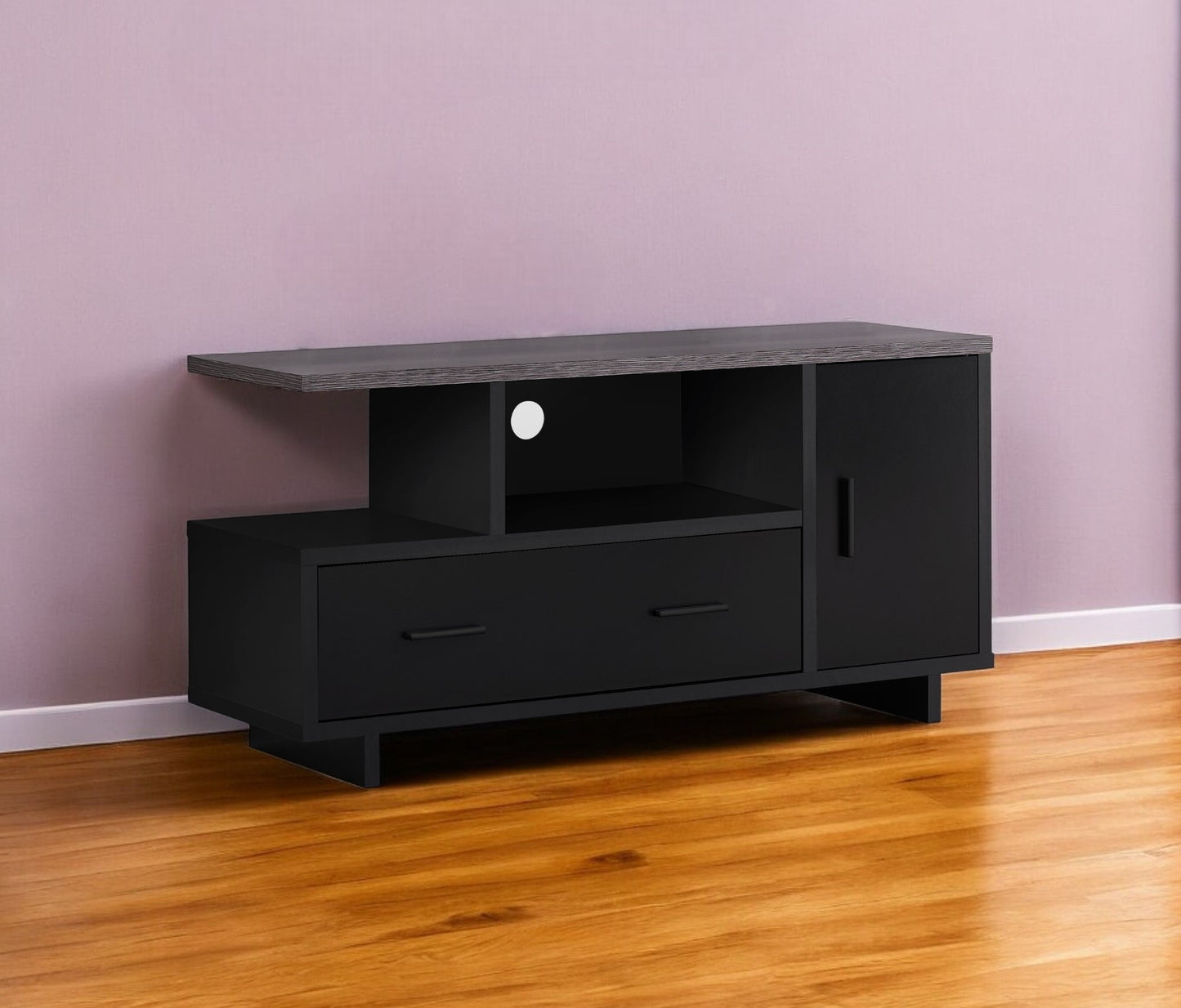 47" Gray and Black Open Shelving TV Stand