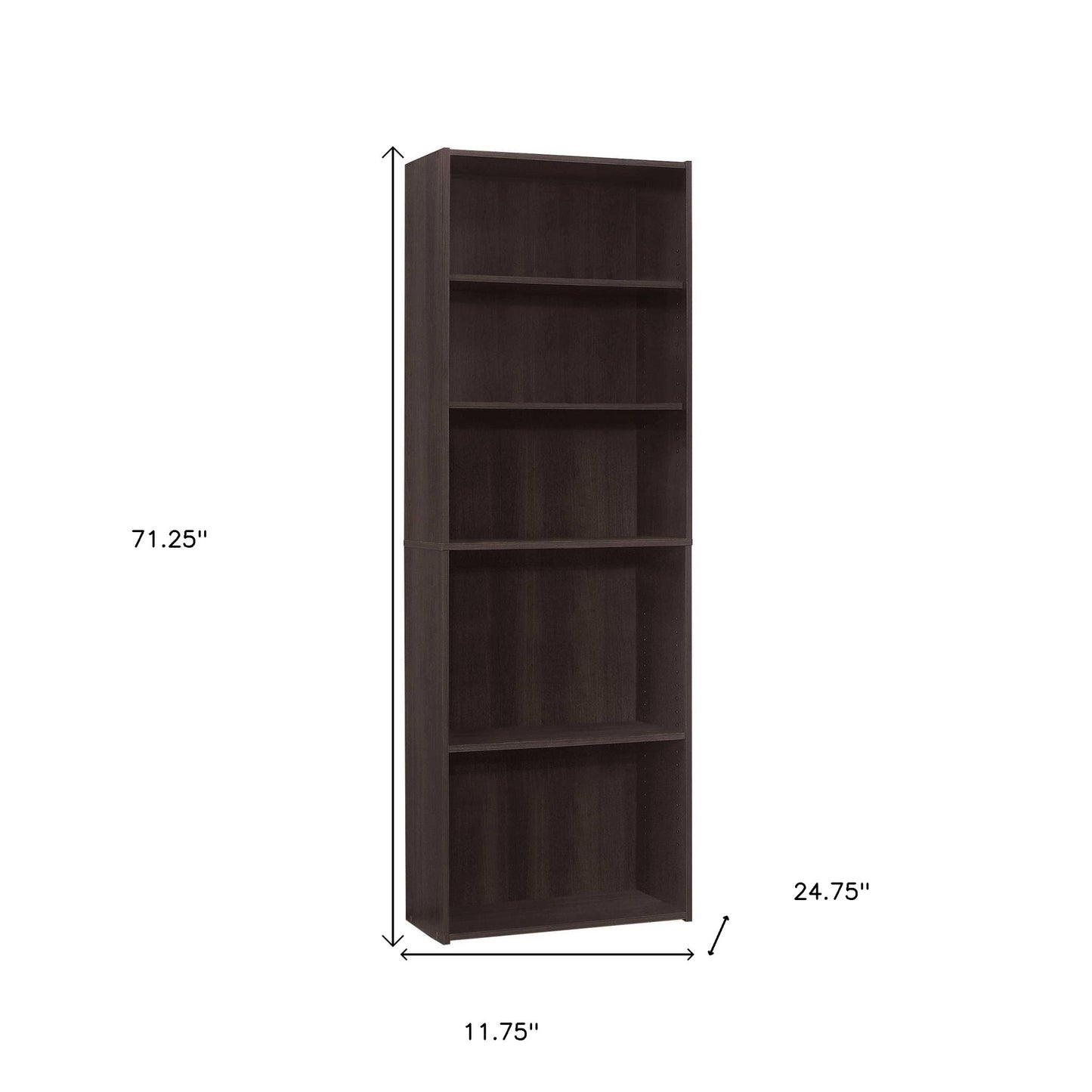 71" Cappuccino Wood Adjustable Bookcase