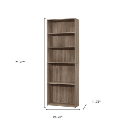 71" Taupe Distressed Wood Adjustable Five Tier Bookcase