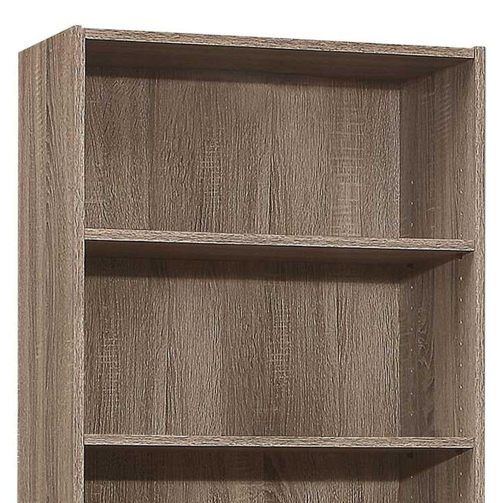 71" Taupe Distressed Wood Adjustable Five Tier Bookcase