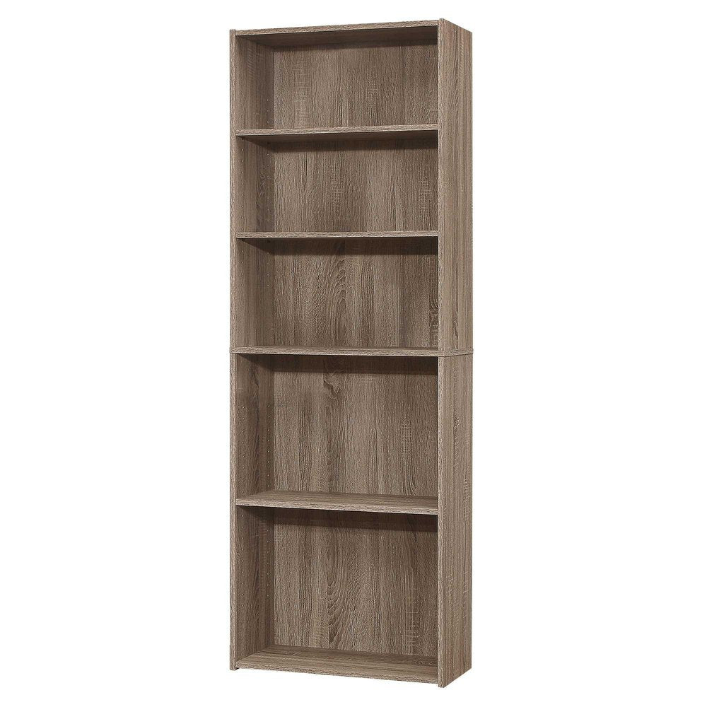 71" Taupe Distressed Wood Adjustable Five Tier Bookcase